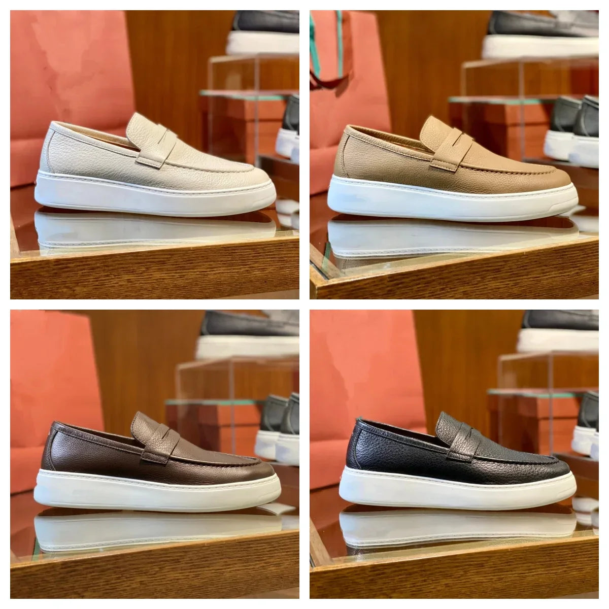 2026 New Men Genuine Grain Leather Penny Loafers Slip On Platform Non Slip Soft Sole Business Casual Driving Daily Walking Shoes