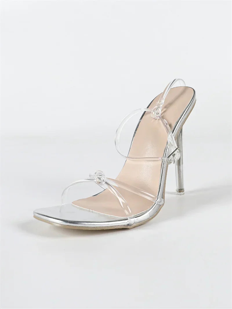 Jelly PVC Transparent Sandals For Women Summer Fashion Square Open Toe Perspex Clear High Heels Ladies Shoe Sandal Size 42