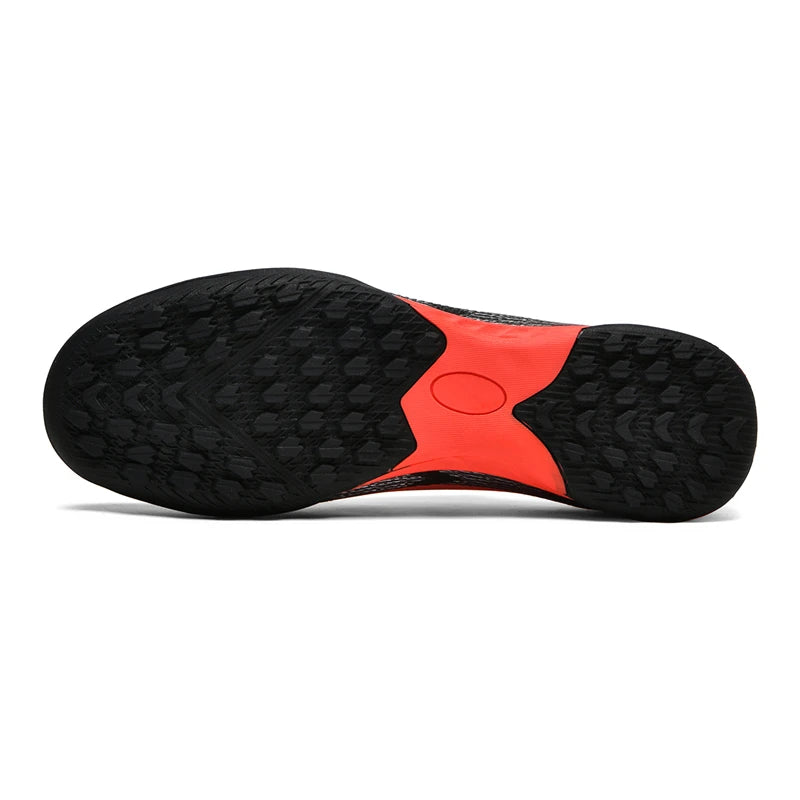 NEW Black-Red Mens Soccer Shoes SLIP-ON Non-Slip Turf Soccer Cleats for Boys TF/FG Training Football Boots Chuteira Campo 35-45