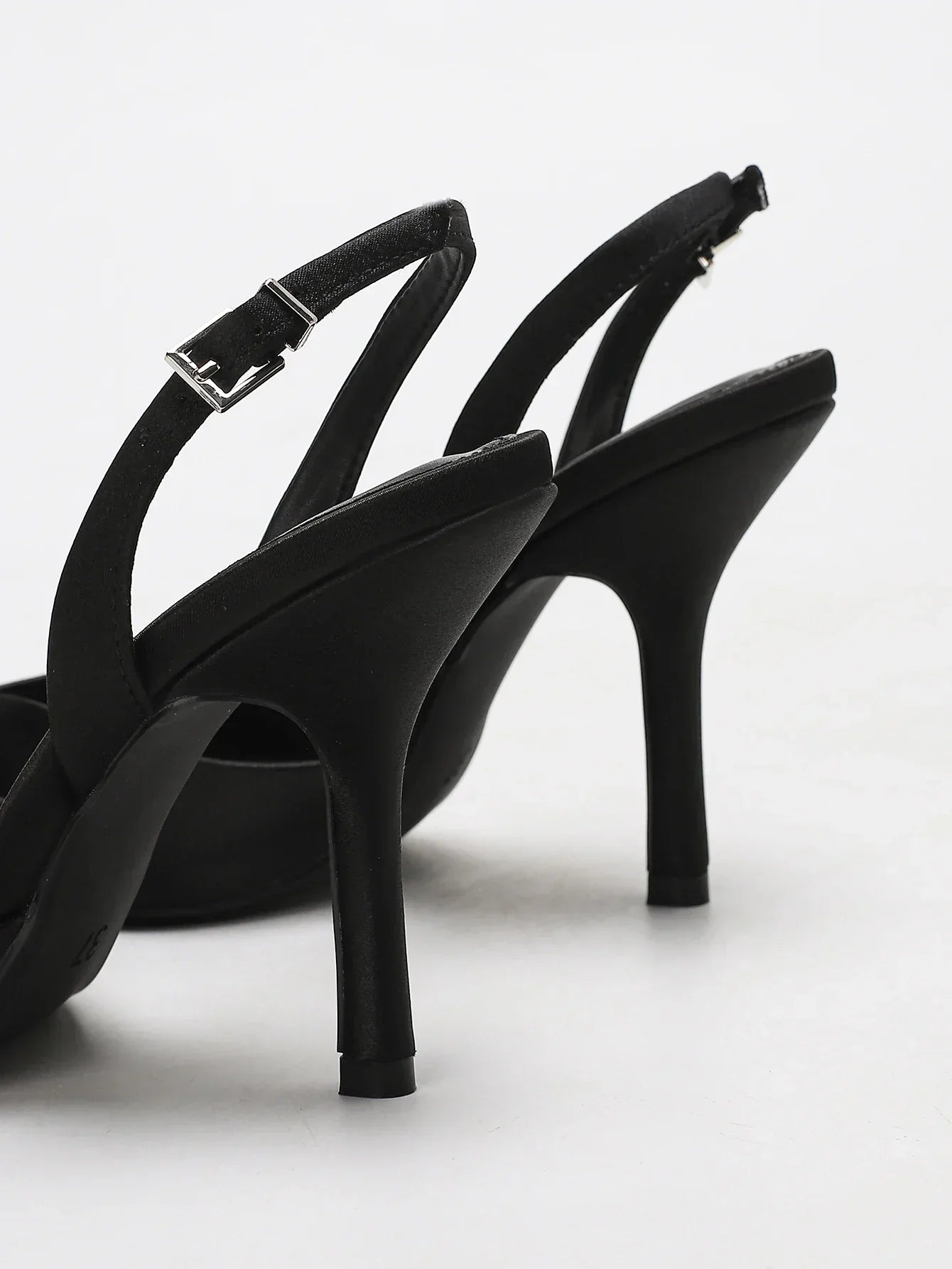 Women's Ivory Satin Pointed-Toe Slingback Heeled Sandals