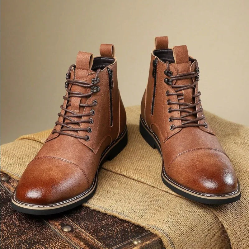 Brand Men High-top Leather Boots Classic Chelsea Boots Lace Up Pointe End Ankle Boot Men's Business Dress Boots Botas Masculinas