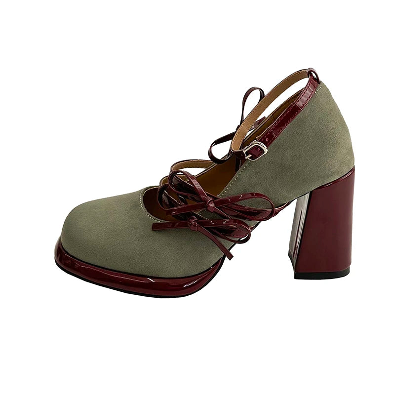 Designer New Spring Thick Heel Women Mary Jane Shoes Butterfly-knot Buckle Strap Shoes Ladies Elegant Party Dress Pumps